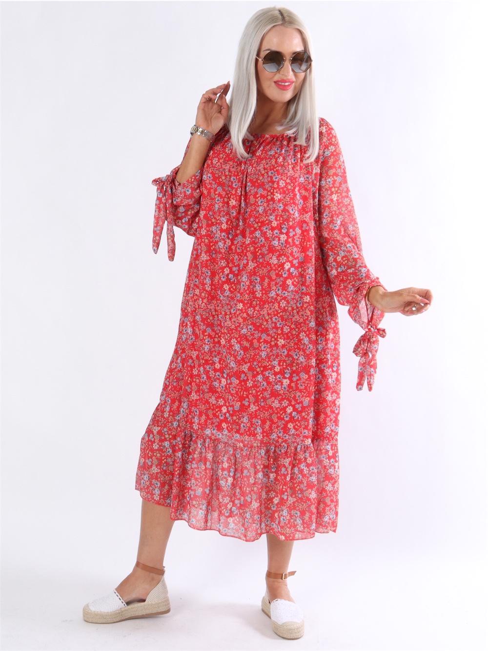 Gigi - Lang kjole med blomsterprint i chiffon